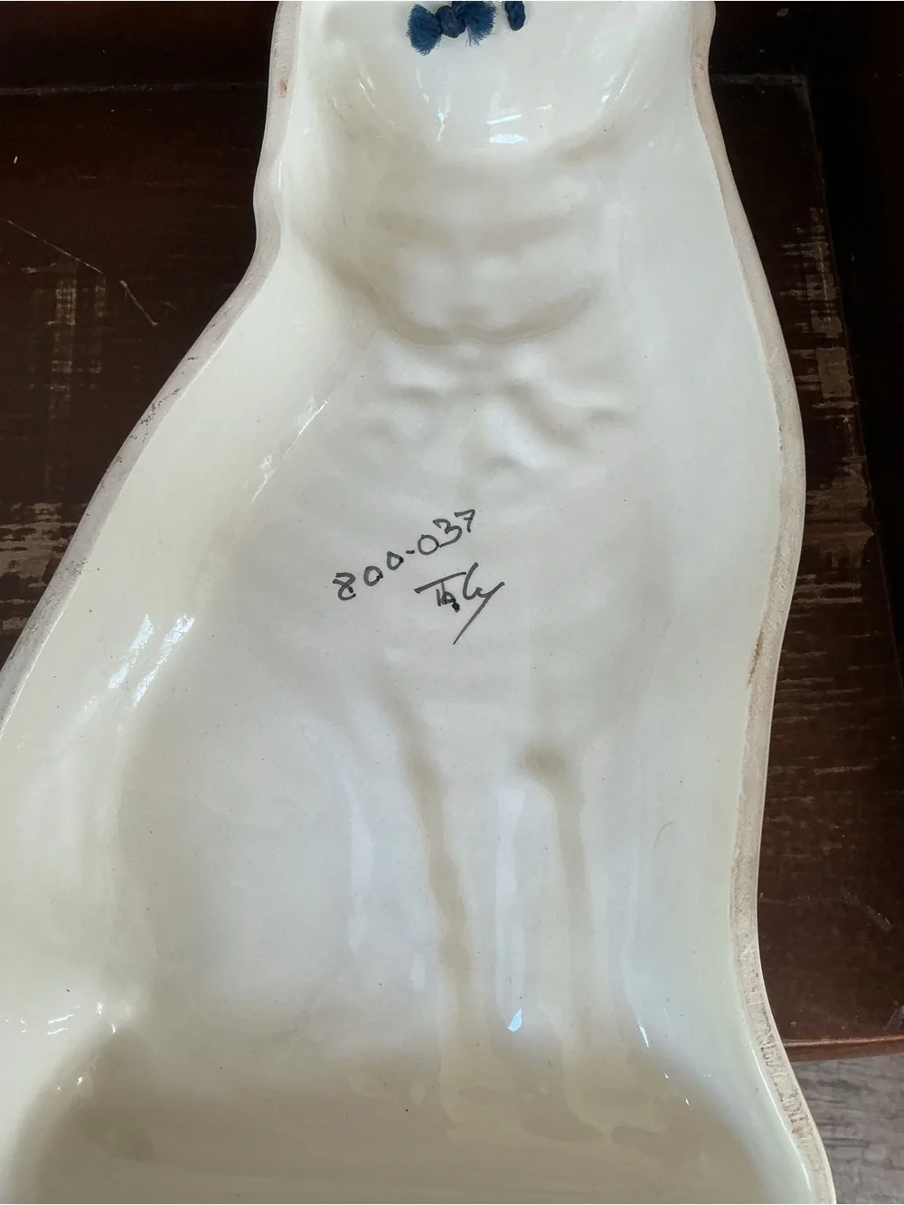 Italian Ceramic Cat Wall Plaque Blue Bow Hand Painted Pottery Vintage Decor